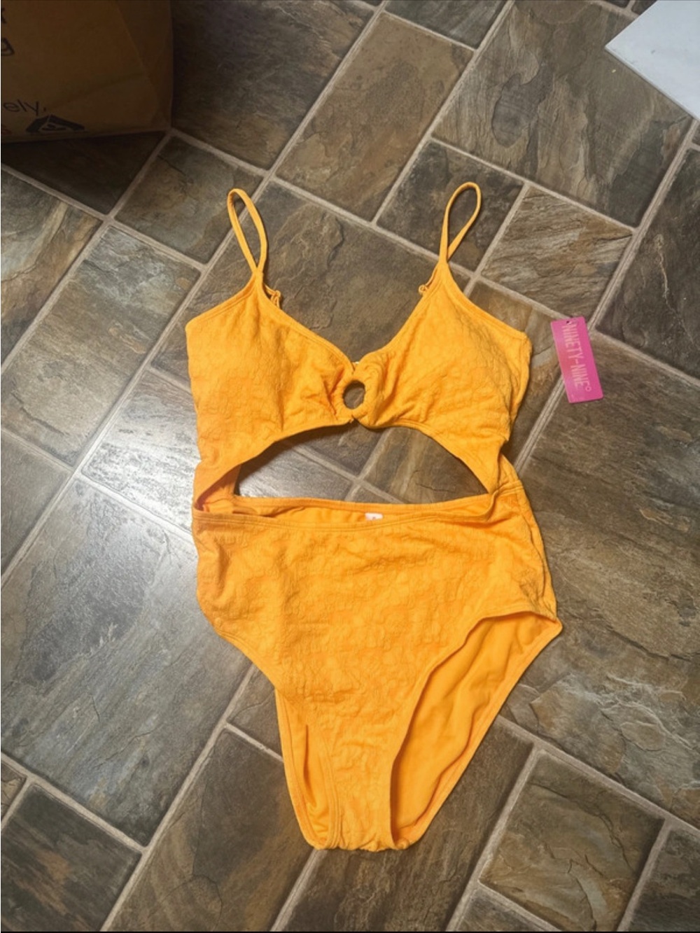 Ninety-Nine Yellow One-Piece Cutout Swimsuit with Ring Detail